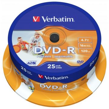 VERBATIM DVD-R 4,7 GB/ 16x/ za tiskanje/ 25 paketov/ vreteno