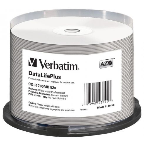 VERBATIM CD-R 700MB DLP/ 52x/ 80min/ WIDE Profesional Printable/ 50pack/ vreteno