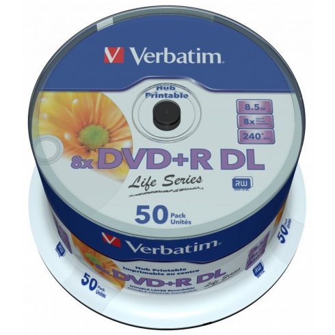 VERBATIM DVD+R DL AZO 8,5 GB/ 8x/ za tiskanje/ inverzni sklad/ 50 pak./ vreteno