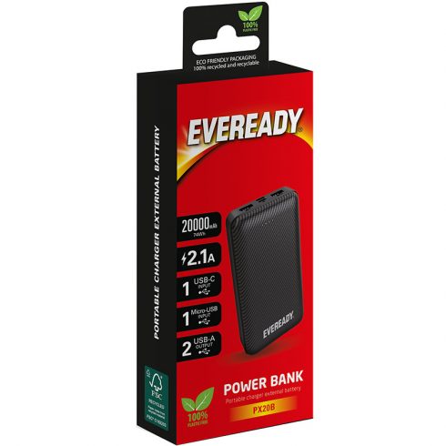 Eveready PX20B - Powerbank 20000 mAh 2x USB-A (črna)