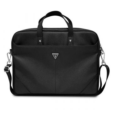   Računalniška torba Guess Saffiano Triangle Logo – Računalniška torba 15”/ 16” (črna)