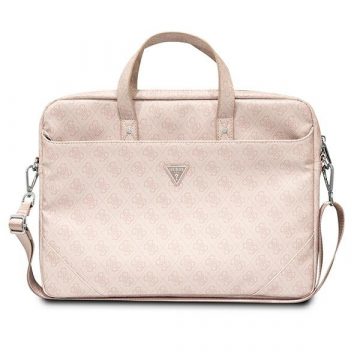   Računalniška torba Guess Saffiano 4G Triangle Logo - torba za prenosni računalnik 15 ”/ 16” (roza)