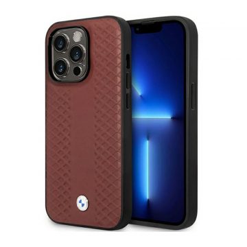   BMW Leather Diamond Pattern - etui za iPhone 14 Pro Max (bordo)