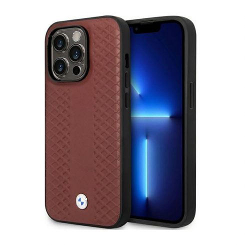 BMW Leather Diamond Pattern - etui za iPhone 14 Pro Max (bordo)