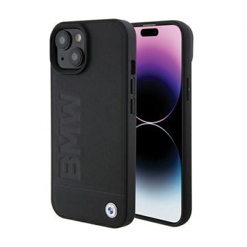 BMW Leather Hot Stamp - etui za iPhone 15 (črn)