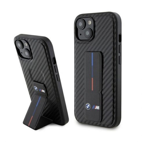 BMW Grip Stand Smooth & Carbon - etui za iPhone 15 (črn)