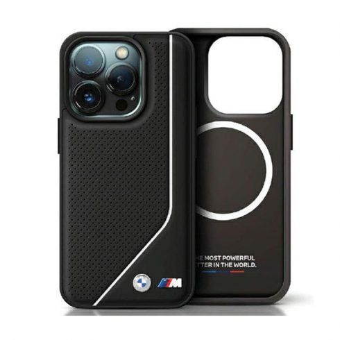 BMW Perforated Twisted Line MagSafe - etui za iPhone 15 (črn)