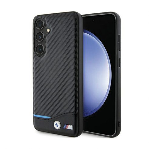 BMW Leather Carbon Blue Line - etui za Samsung Galaxy S24+ (črn)