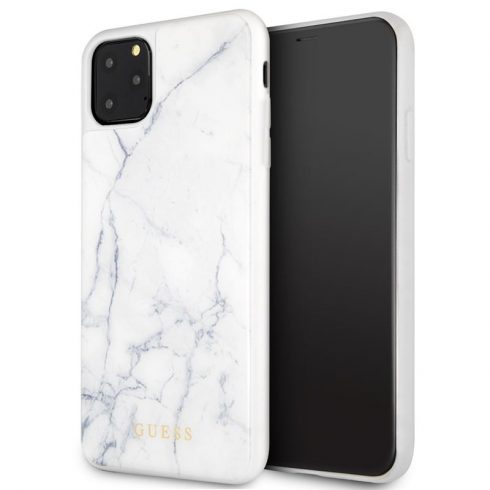 Guess Marble Tempered Glass Hardcase - ovitek za iPhone 11 Pro Max (bel)