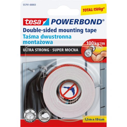 Powerbond pritrdilni trak notranji/zunanji 1,5 m: 19 mm (močan do 10 kg na 10 cm)