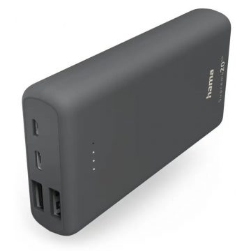   HAMA power bank Supreme 20HD, 20000 mAh, 3 A, 3 izhodi: 1x USB-C, 2x USB-A, mikro USB/USB-C vhod, siva