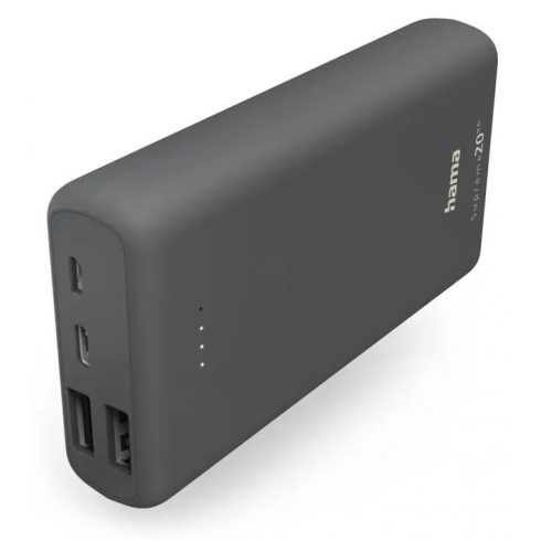 HAMA power bank Supreme 20HD, 20000 mAh, 3 A, 3 izhodi: 1x USB-C, 2x USB-A, mikro USB/USB-C vhod, siva