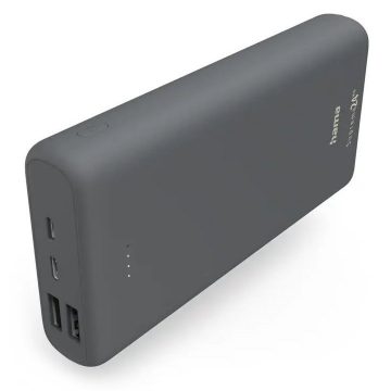   HAMA power bank Supreme 24HD, 24000 mAh, 3 A, 3 izhodi: 1x USB-C, 2x USB-A, mikro USB/USB-C vhod, siva