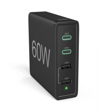   Hitri namizni USB polnilec HAMA s stojalom, 2x USB-C PD/QC, 2x USB-A, 60 W