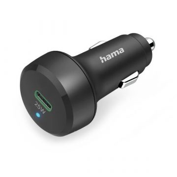   HAMA komplet: hitri USB avtopolnilec USB-C PD/QC 25 W + USB CC kabel 1 m