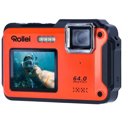 Rollei Sportsline 64 Selfie/ 64 MPix/ 16x zoom/ 2,8" LCD+ 2" LCD/ 4K video/ Vodotesen 5m/ Oranžna