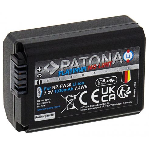 PATONA baterija za foto Sony NP-FW50 1030mAh Li-Ion Platinum USB-C polnilna