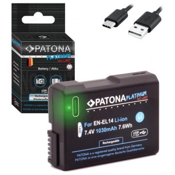   PATONA baterija za foto Nikon EN-EL14/EN-EL14A 1030mAh Li-Ion Platinum USB-C polnjenje