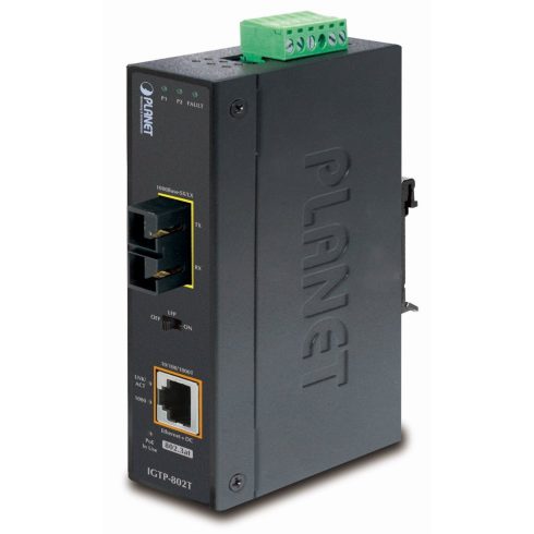 Pretvornik Planet IGTP-802T RJ45/SC, 1Gbps, PoE injektor 802.3at, -40 do 75 °C, IP30, ESD 12-48 V DC