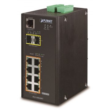   Industrijsko L3 stikalo Planet IGS-10020PT, 8x1Gb, 2x2.5Gb SFP, 8x PoE 802.3at 240W, 48-54VDC, -40~75°C, IP30