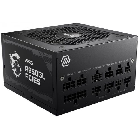 MSI vir MAG A850GL PCIE5/ 850W/ ATX3.0/ akt. PFC/ skupaj 7 let. garancija/ 120 mm ventilator/ modularni kabli/ 80PLUS Gold