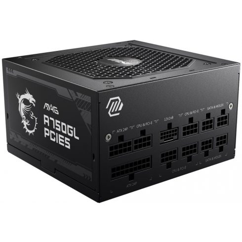 MSI vir MAG A750GL PCIE5/ 750W/ ATX3.0/ akt. PFC/ skupaj 7 let. garancija/ 120 mm ventilator/ modularni kabli/ 80PLUS Gold