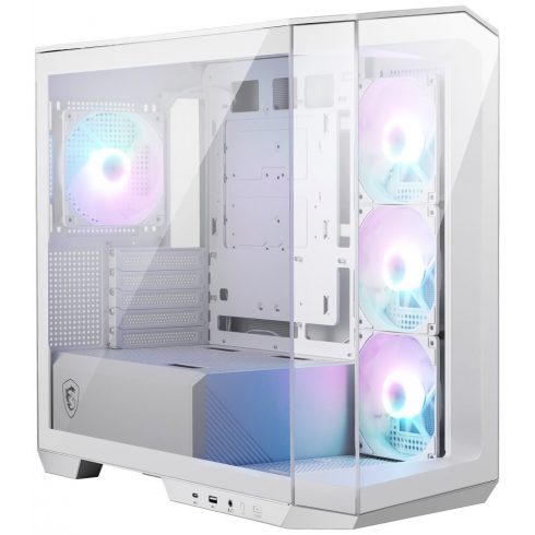 MSI ohišje MAG PANO M100R PZ Bela/ brez napajalnika/ levo in sprednje steklo/ 4x 120 mm A-RGB ventilator/ 1x USB-C/ 1x USB3.2/ bela