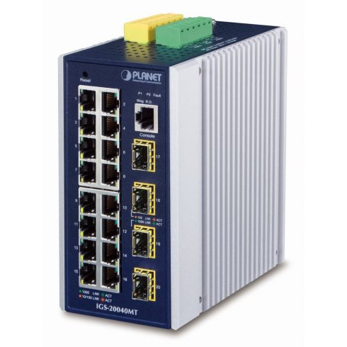 Planet IGS-20040MT L3 stikalo, 16x1Gb, 4x1Gb SFP, 9-48VDC, -40~75°C, IP30