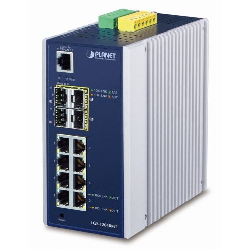 Planet IGS-12040MT L3 stikalo, 8x1Gb, 2x1Gb SFP, 2x2.5Gb SFP, dvojno 12-72VDC, -40~75°C, IP30