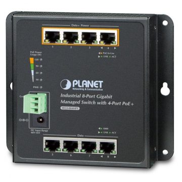   Planet WGS-804HPT ravno stikalo L2, 8x1Gb, 4x PoE 802.3at 144W, 48-54VDC, -40~75°C, IP30, brez ventilatorja