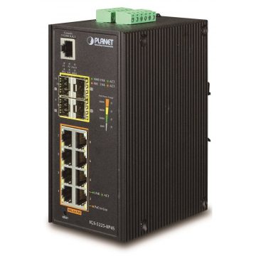   Industrijsko L3 stikalo Planet IGS-5225-8P4S, 8x1Gb, 4x1Gb SFP, 8x PoE 802.3at 240W, dvojno 48-54VDC, -40~75°C, IP30