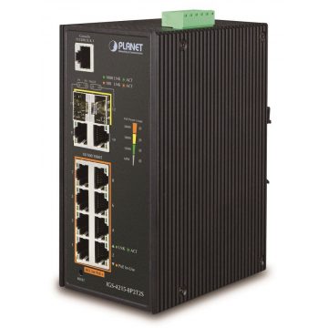   Industrijsko L2 stikalo Planet IGS-4215-8P2T2S, 8x1Gb, 2x1Gb SFP, 8x PoE 802.3at 240W, 48~54VDC, -40~75°C, IP30