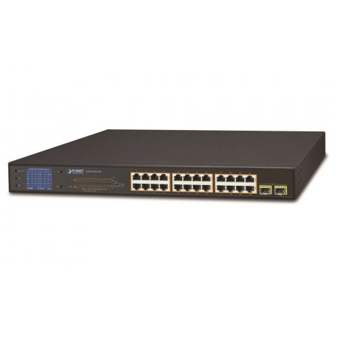 Planet GSW-2620VHP PoE stikalo, 24x1Gb + 2xSFP 1Gb, LCD, VLAN, razširjeni način 10Mb-250m, 802.3at, 802.3az, 300W PoE Budget