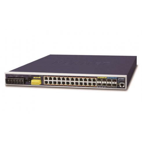 Industrijsko L3 stikalo Planet IGS-6325-24P4X, 24x1Gb, 4x10Gb SFP+, PoE 802.3at 440W, 48-56VDC, -40~75°C, IP30, brez ventilatorja