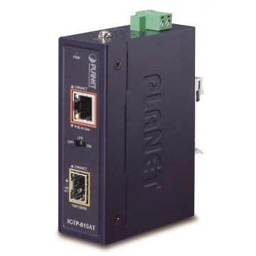   Pretvornik Planet IGTP-815AT RJ45/SFP, 1Gbps, PoE injektor 802.3at, -40 do 75°C, IP30, EFT+ESD, majhna velikost