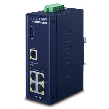   Planet IVR-100 usmerjevalnik/požarni zid VPN/VLAN/QoS, 2xWAN(SD-WAN), 3xLAN, IP30, -40 do +75°C, 9-48VDC