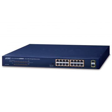   Planet GSW-1820HP PoE stikalo, 16x1Gb + 2x SFP 1Gb, PoE 802.3at 30/240W, VLAN, extend mode 10Mb-250m, 802.3az