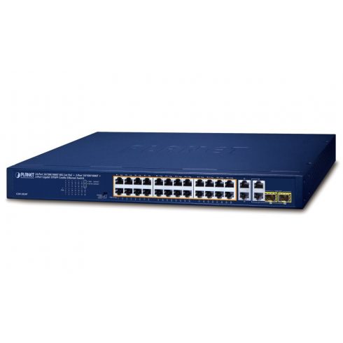 Planet GSW-2824P PoE stikalo, 26x 1Gb + 2x SFP 1Gb, VLAN, razširjeni način 10Mb-250m, 802.3at, 802.3az, 250W PoE Budget