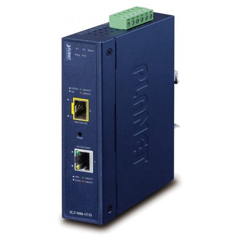 Planet IGT-900-1T1S IP30 industrijski pretvornik 1x 1000Base-T, 1x SFP port, SNMP, VLAN, -40 do +75st, 9-48VDC