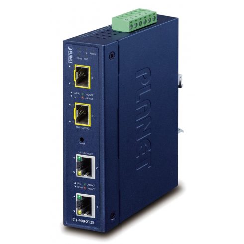 Industrijski pretvornik Planet IGT-900-2T2S IP30 2x 1000Base-T, 2x SFP port, SNMP, VLAN, Backup Link, -40 do +75st, 9-48VDC