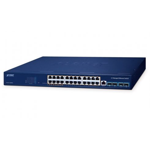 Planet GS-6311-24HP4X L3 stikalo, 24x1Gb, 4x10Gb SFP+, 8x PoE 802.3bt + 16x PoE 802.3at 480W, QoS