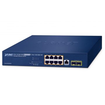   Planet GS-4210-8UP2S L2/L4 stikalo, 8x1Gb, 2x1Gb SFP, 8x PoE 802.3bt 180W, 0~50°C, QoS