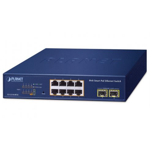 Planet GS-2210-8P2S WEBsmart L2 stikalo, 8x1Gb, 2x1Gb SFP, 8x PoE 802.3at 120W, QoS