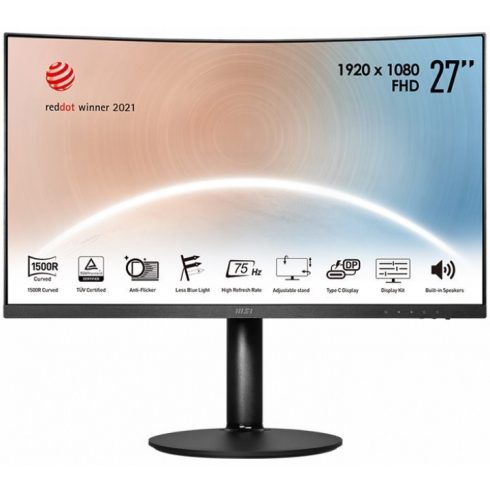 MSI Modern MD271CP/ 27" ukrivljen/ 1920x1080/ VA/4ms/ 250cd/m2/ 3000:1/ HDMI/ USB-C/ črn