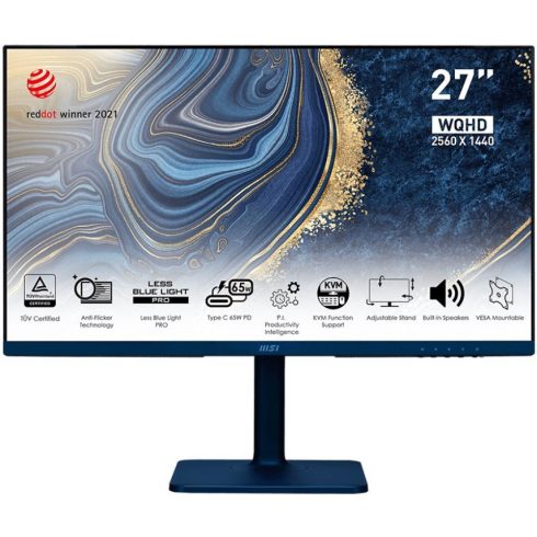 MSI Modern MD272QP Ultramarine/ 27"/ 2560x1440/ IPS/ 4ms/ 300cd/m2/ 1000:1/ HDMI/ DP/ USB/ USB-C/ modra