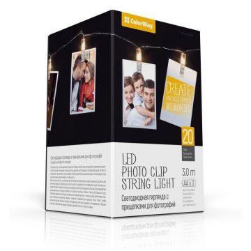   COLORWAY LED kljukice za fotografije / 20 LED diod / dolžina 3 m / topla bela / napajalnik 3x AA