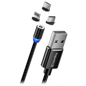   Polnilni kabel Colorway 3v1 Lightning+MicroUSB+USB-C/ magnetni/ 2,4 A/ najlon/ 1 m