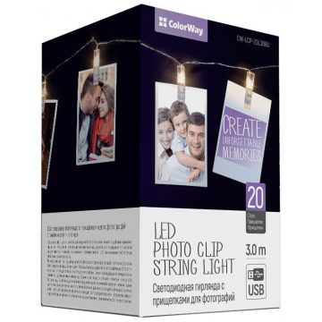   COLORWAY LED kljukice za fotografije / 20 LED diod / dolžina 3 m / topla bela / USB napajalnik