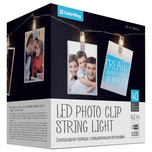 COLORWAY LED kljukice za fotografije / 40 LED diod / dolžina 4,2 m / topla bela / USB napajalnik