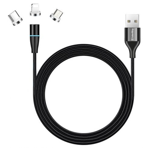 Polnilni kabel Colorway 3v1 Lightning+MicroUSB+USB-C/ magnetni/ 2,4 A/ najlon/ hitro polnjenje 3,0/ 1 m